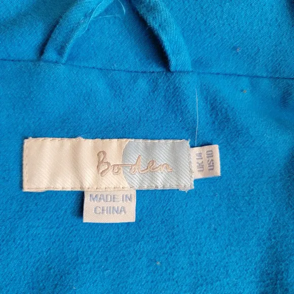 Boden Teal Blue Cotton Blend Sherpa Lined Duffle Toggle Hooded Coat Women's 10