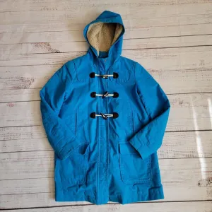 Boden Teal Blue Cotton Blend Sherpa Lined Duffle Toggle Hooded Coat Women's 10