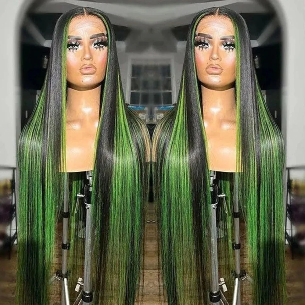 BodiModi GlamStrand® Green Highlight Lace Front Wig - Straight Hair Enhancement