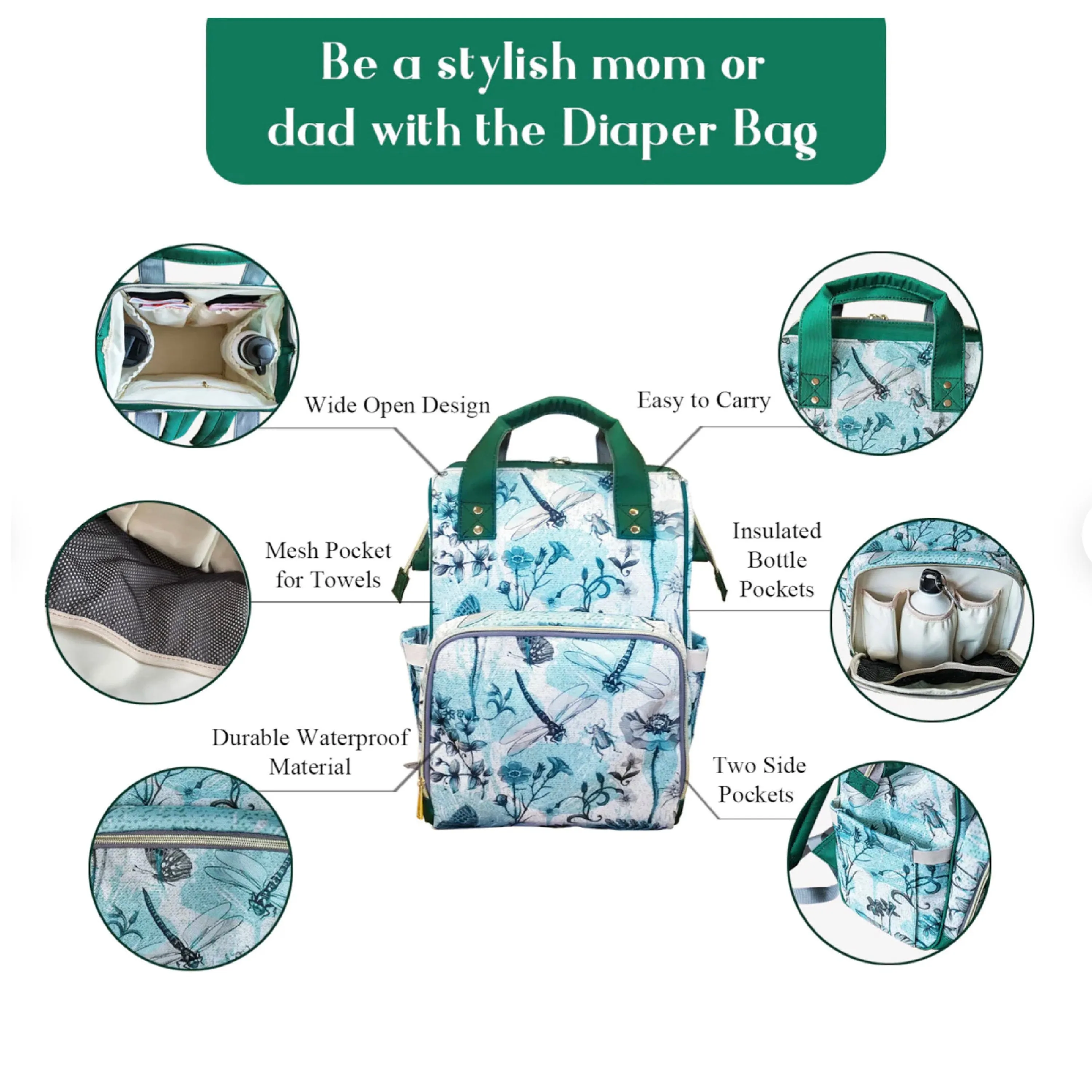 Boho Diaper Bag Backpack Celestial Witchy Goth Baby Shower Gift Idea Insulated Travel Bottle Cooler Boho Moms Dads New Parents Newborn