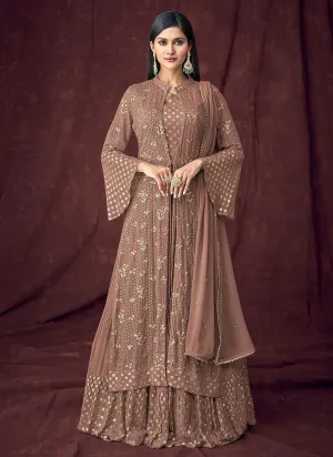 Brown Heavy Embroidered Designer Jacket Style Lehenga