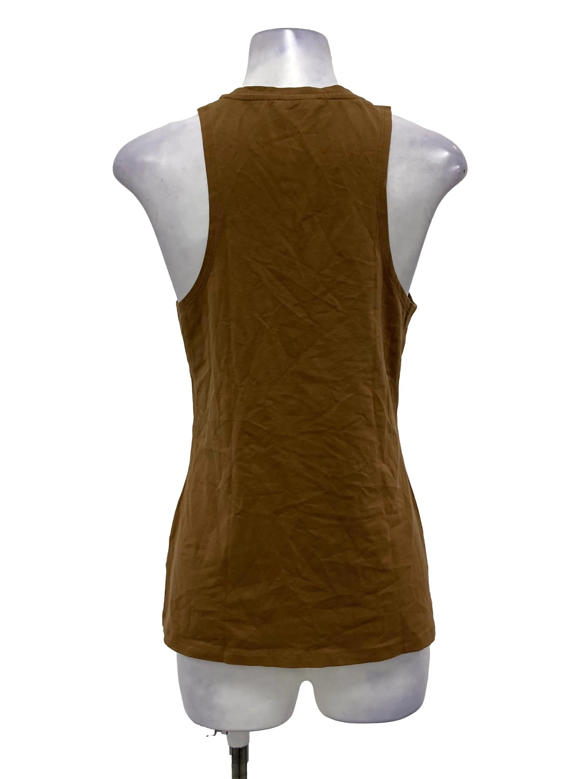 Brown Round Neck Sleeveless Top OSN