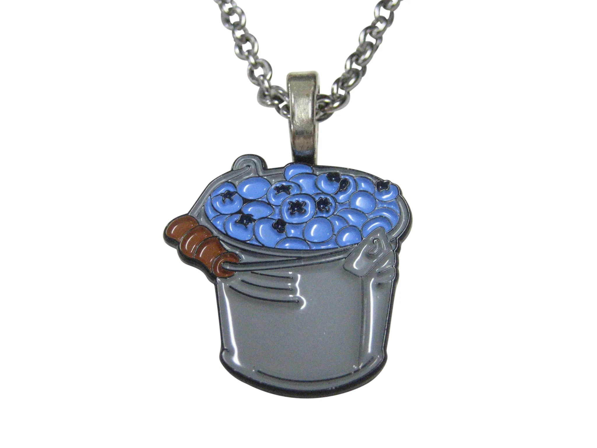 Bucket Of Blueberry Fruit Pendant Necklace
