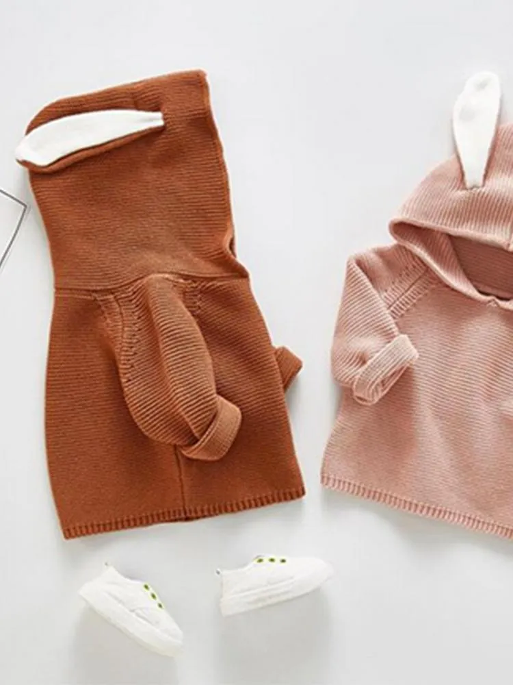 Bunny Boo! Bunny Ears Caramel Baby Hooded Jumper