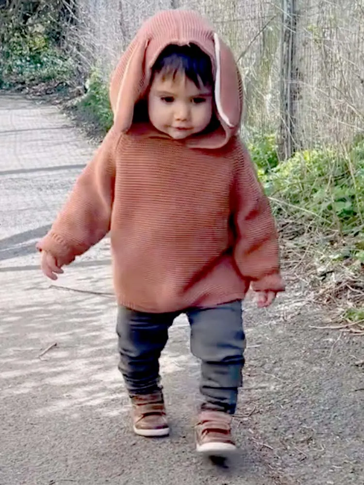 Bunny Boo! Bunny Ears Caramel Baby Hooded Jumper