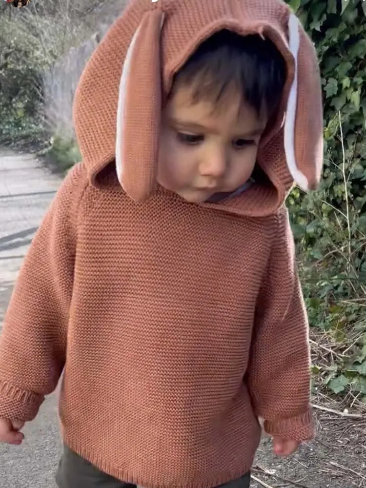 Bunny Boo! Bunny Ears Caramel Baby Hooded Jumper