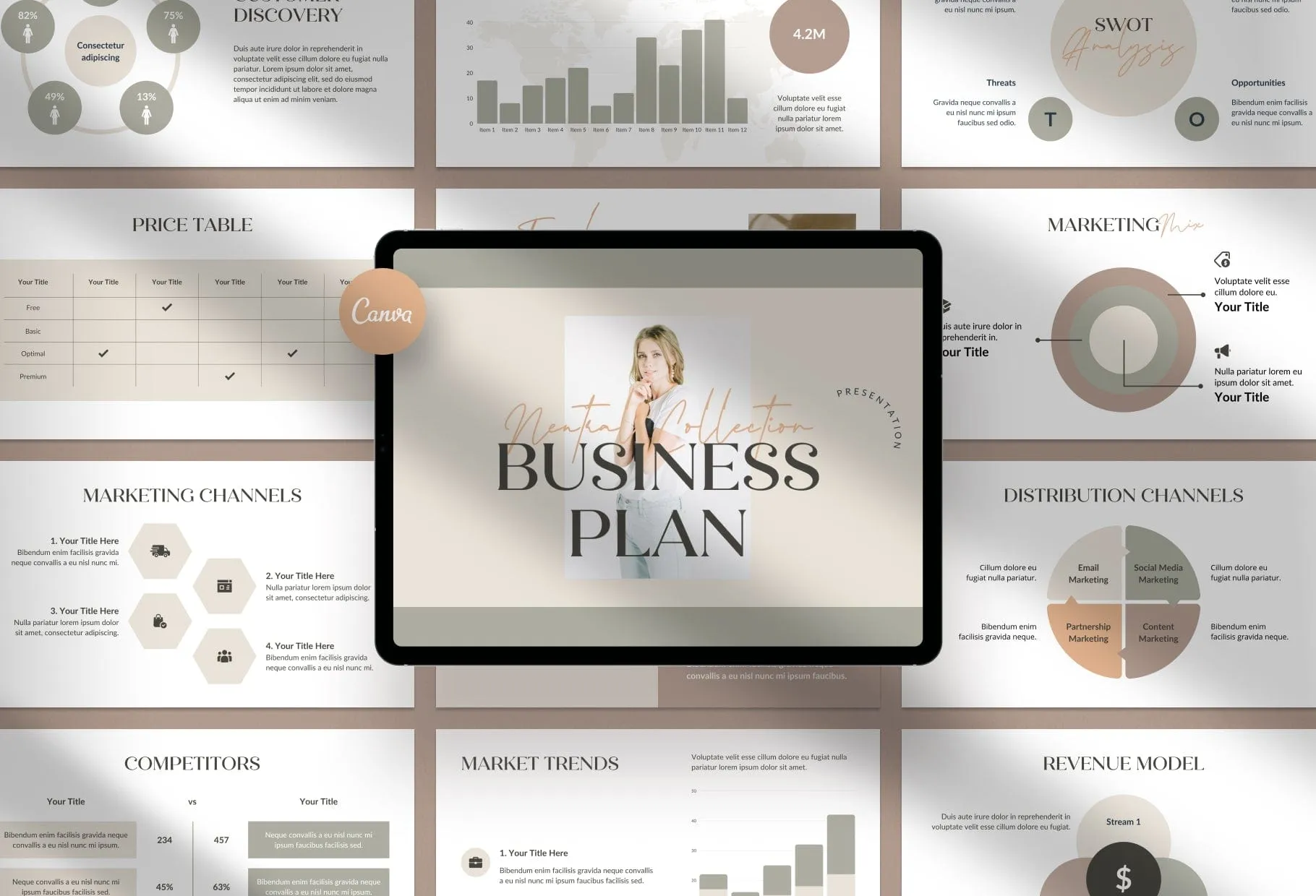 Business Plan Presentation Neutral Collection Fully Editable Canva Template
