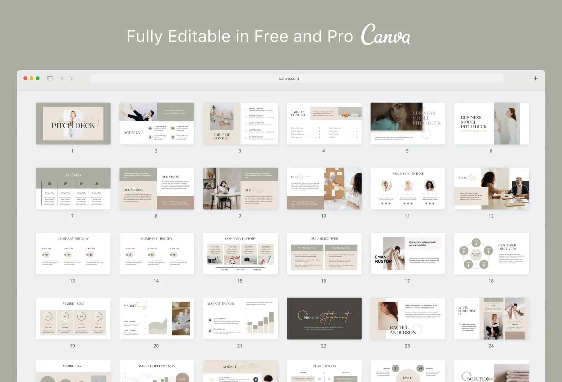 Business Plan Presentation Neutral Collection Fully Editable Canva Template