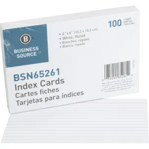 Business Source Ruled White Index Cards