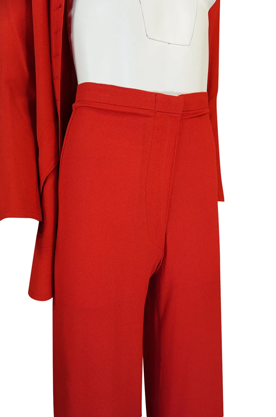 c.1971 Ossie Clark Couture Red Moss Crepe Jacket & Pant Suit