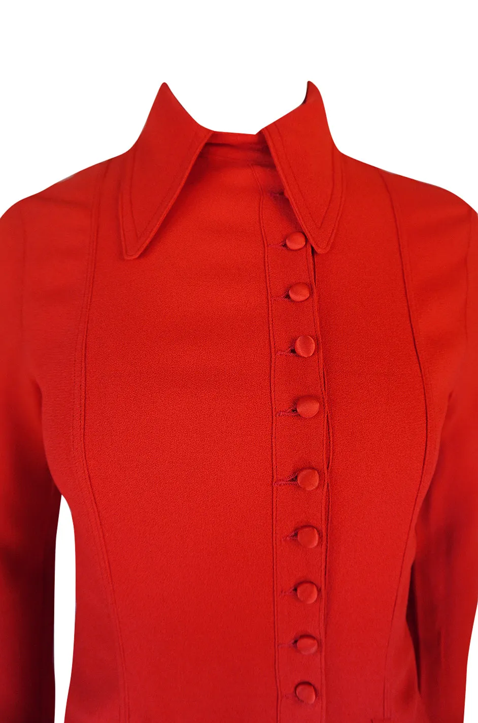 c.1971 Ossie Clark Couture Red Moss Crepe Jacket & Pant Suit