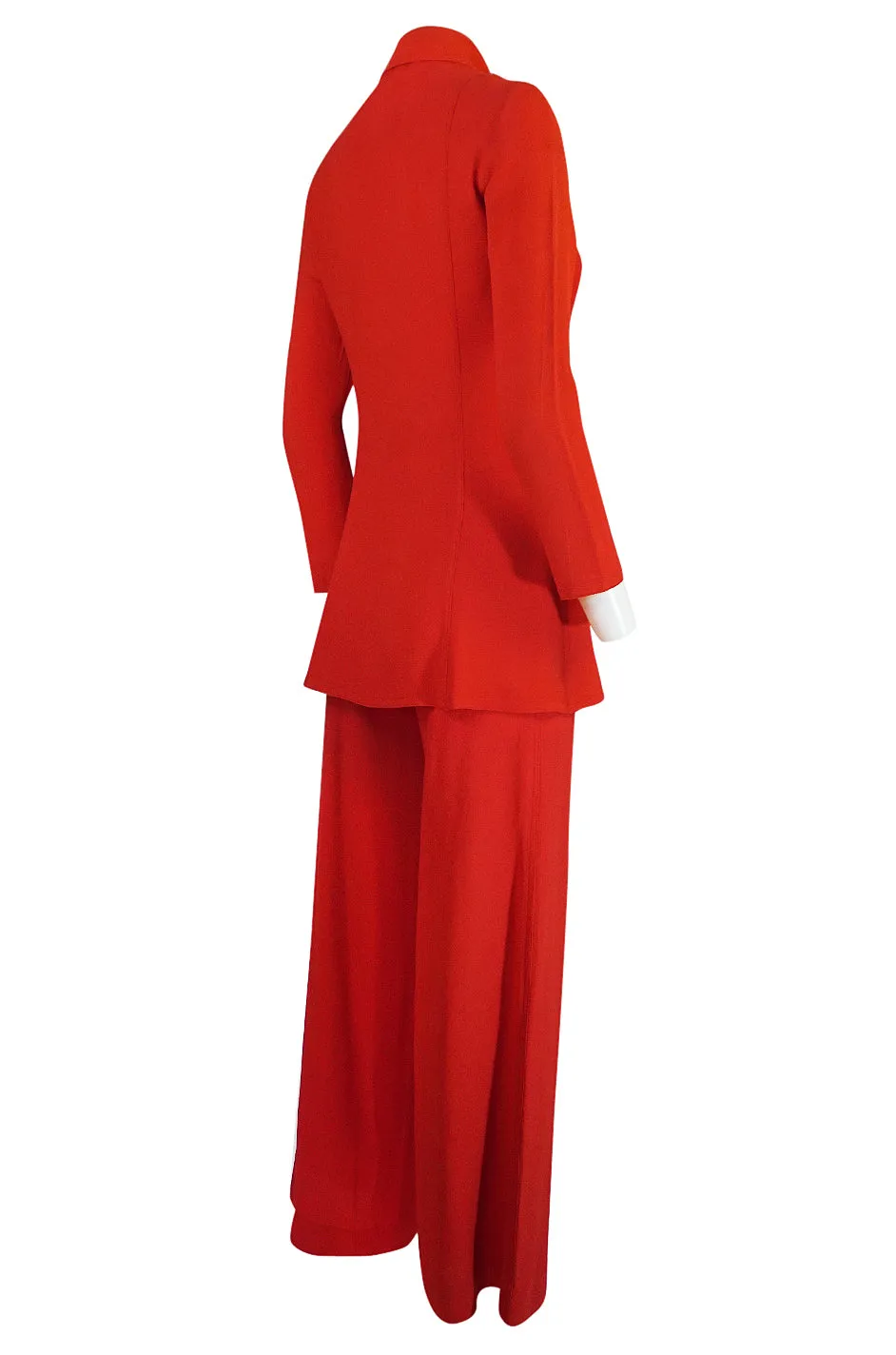 c.1971 Ossie Clark Couture Red Moss Crepe Jacket & Pant Suit
