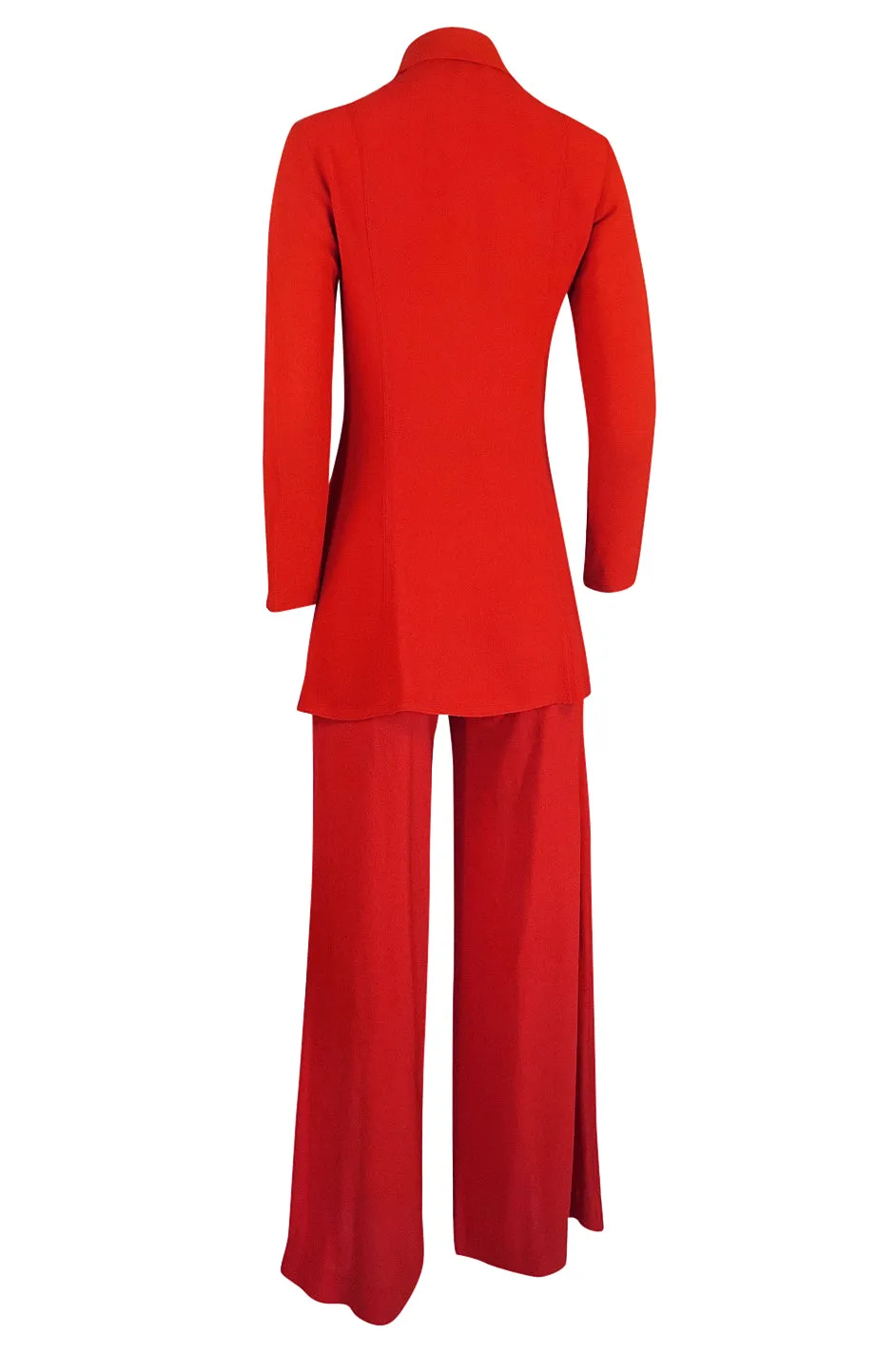 c.1971 Ossie Clark Couture Red Moss Crepe Jacket & Pant Suit