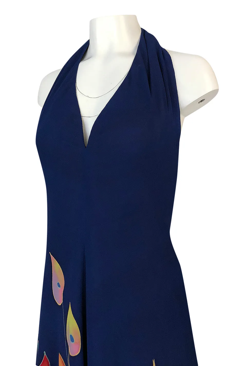 c.1972 Unlabeled Karl Lagerfeld Chloe Hand Painted Halter Dress & Scarf