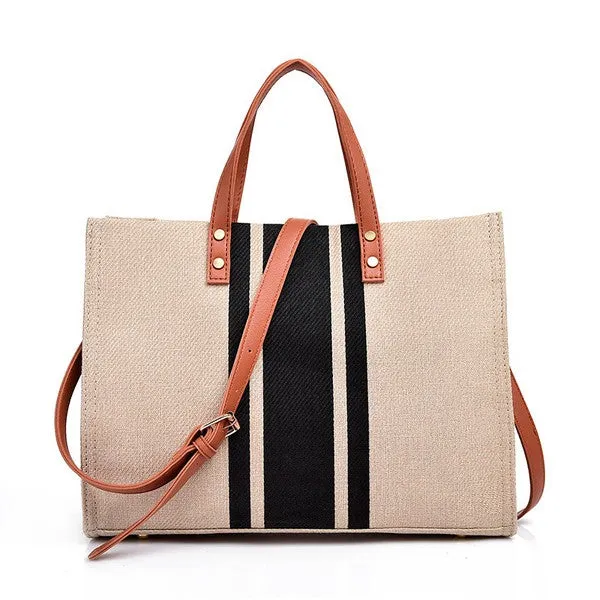 Canvas Stripe Tote in Black Stripe