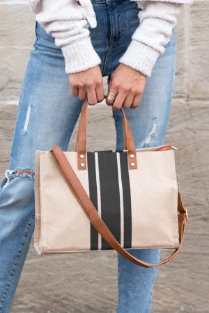 Canvas Stripe Tote in Black Stripe