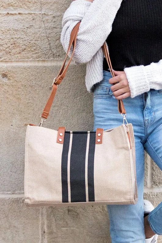 Canvas Stripe Tote in Black Stripe