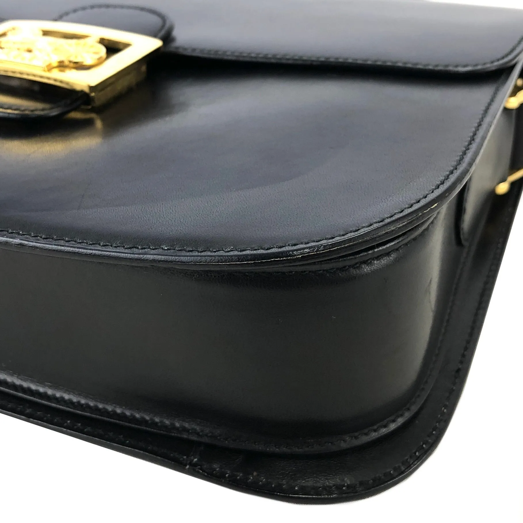 CELINE Horse carriage Leather Crossbody Shoulder bag Black Vintage Old celine 4vjaaf