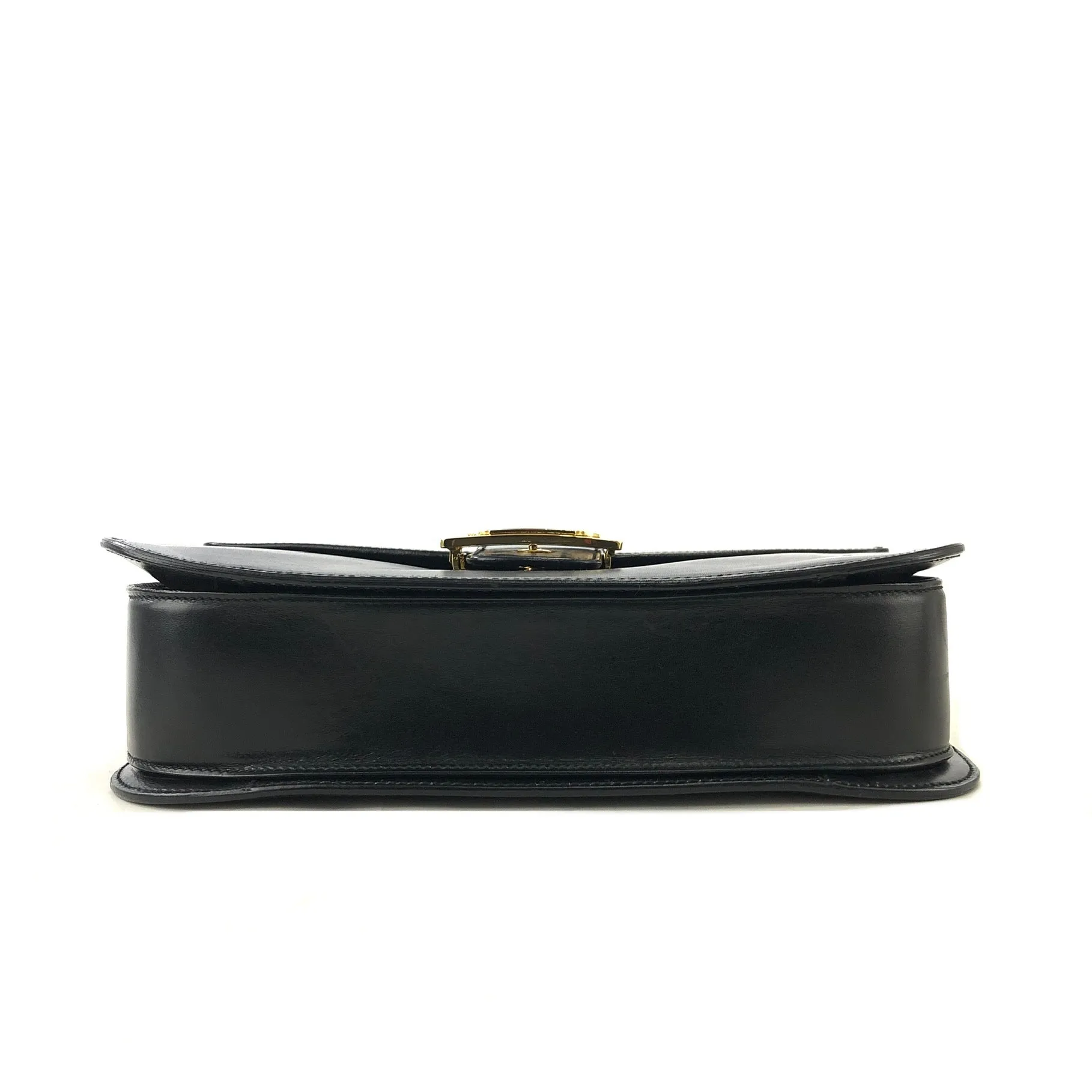 CELINE Horse carriage Leather Crossbody Shoulder bag Black Vintage Old celine 4vjaaf