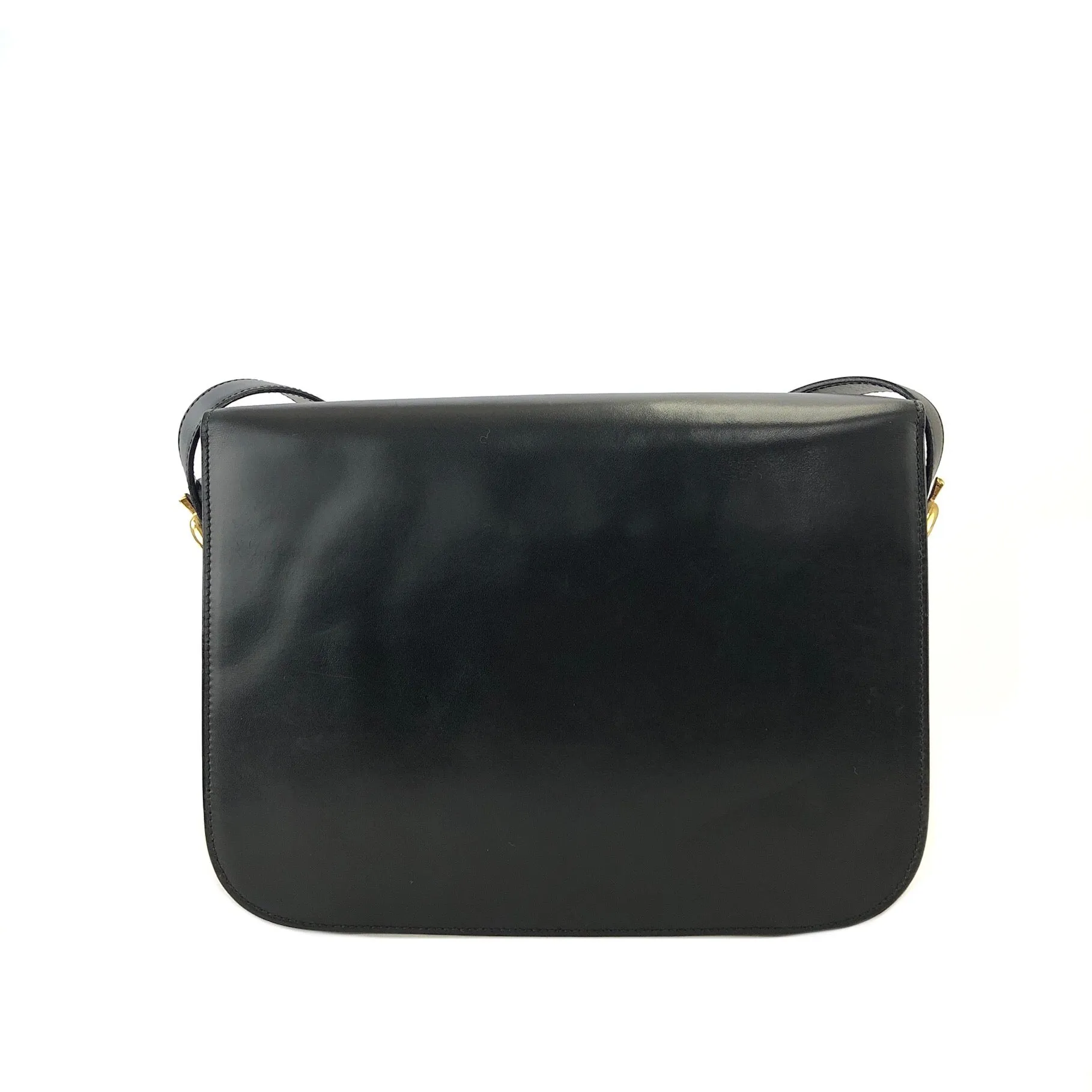 CELINE Horse carriage Leather Crossbody Shoulder bag Black Vintage Old celine 4vjaaf