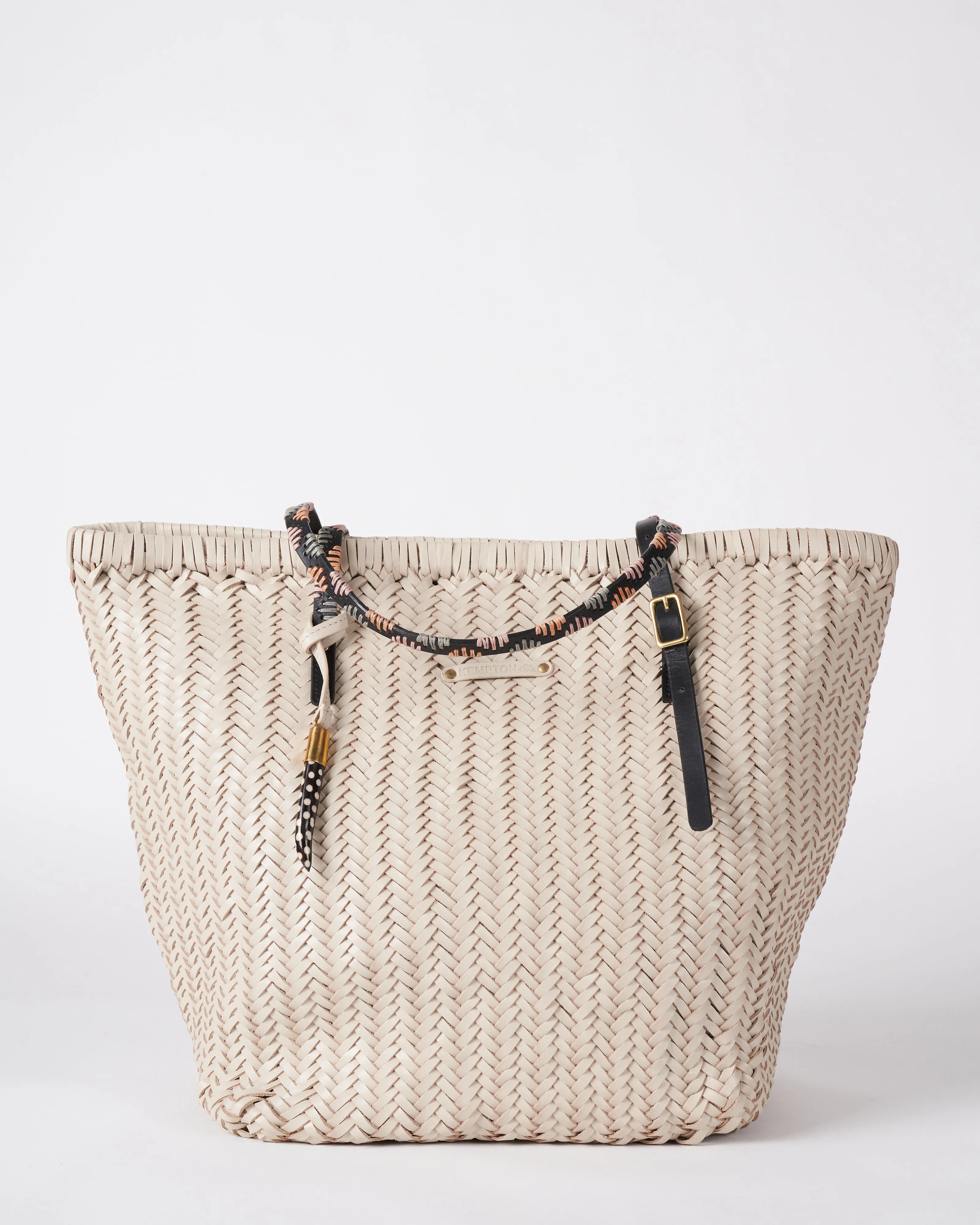 chalk basket weave leather tote - chalk