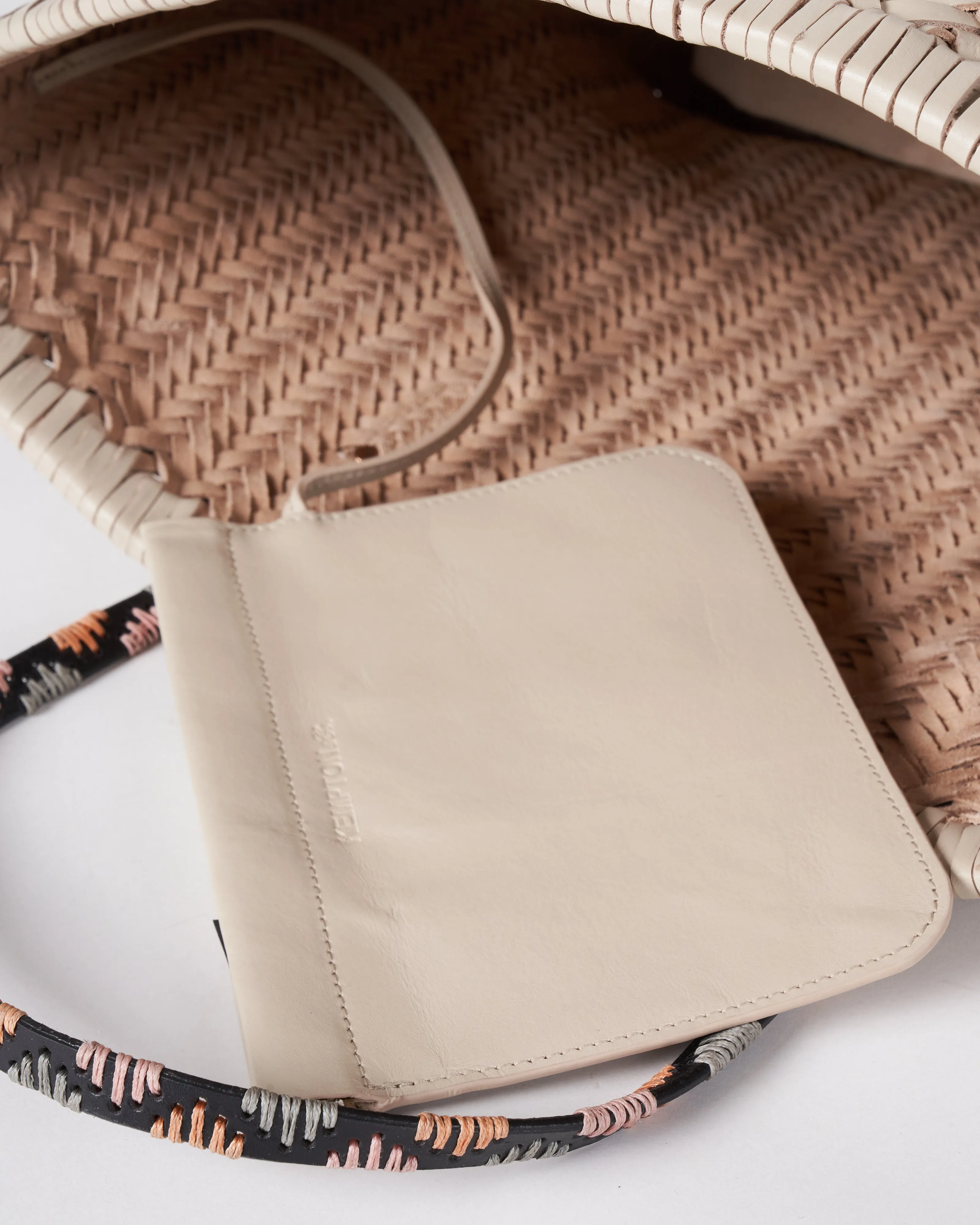 chalk basket weave leather tote - chalk