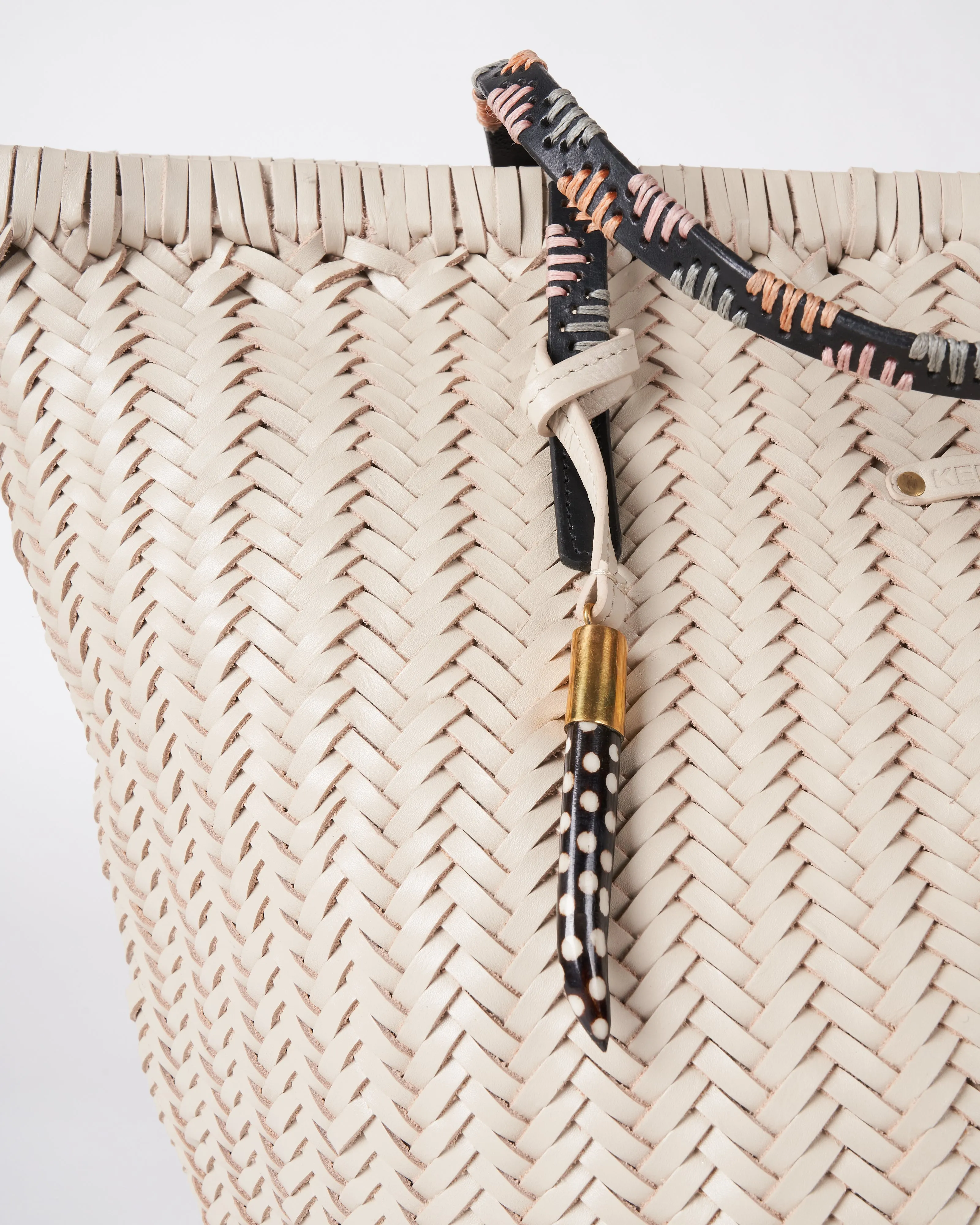 chalk basket weave leather tote - chalk
