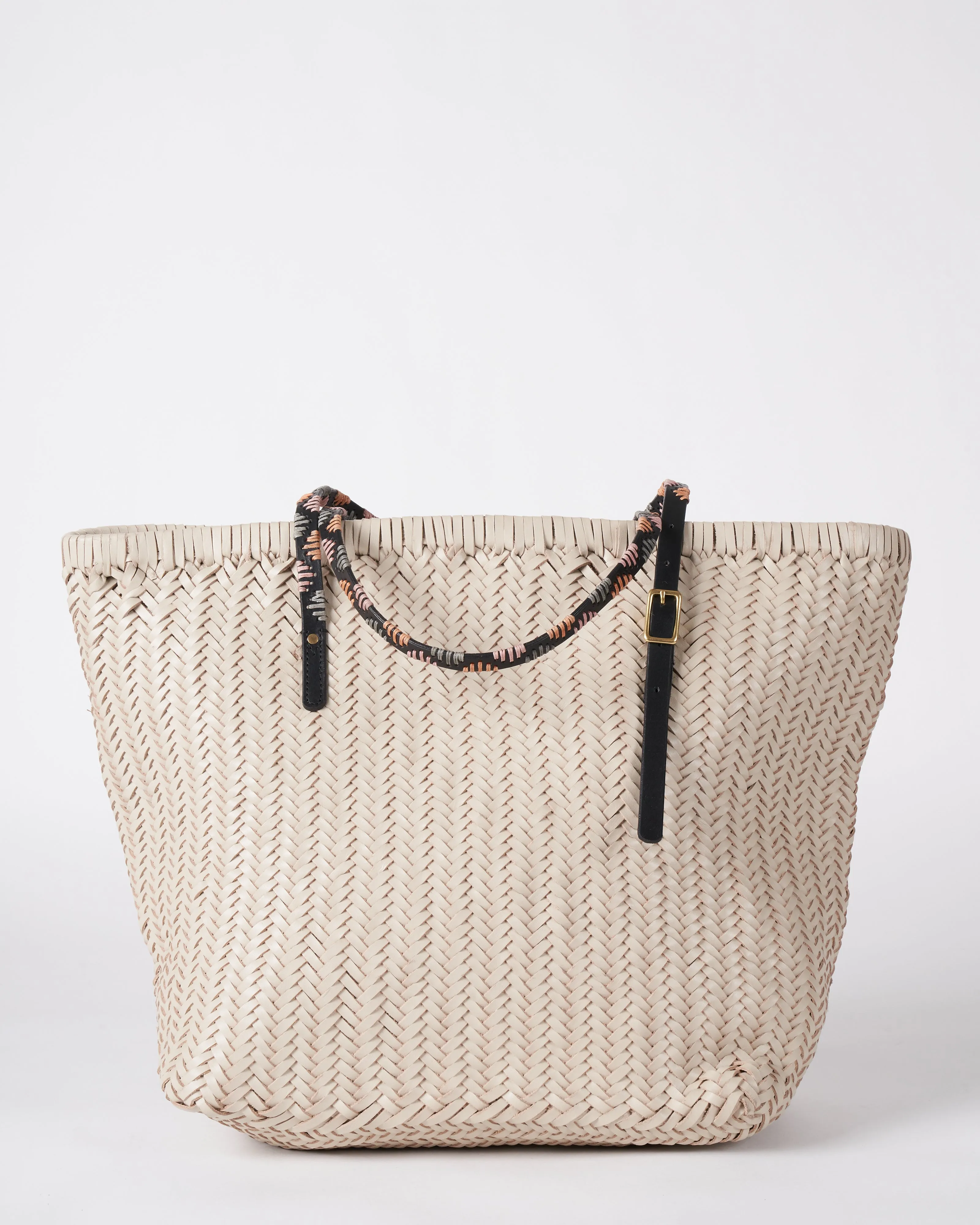 chalk basket weave leather tote - chalk
