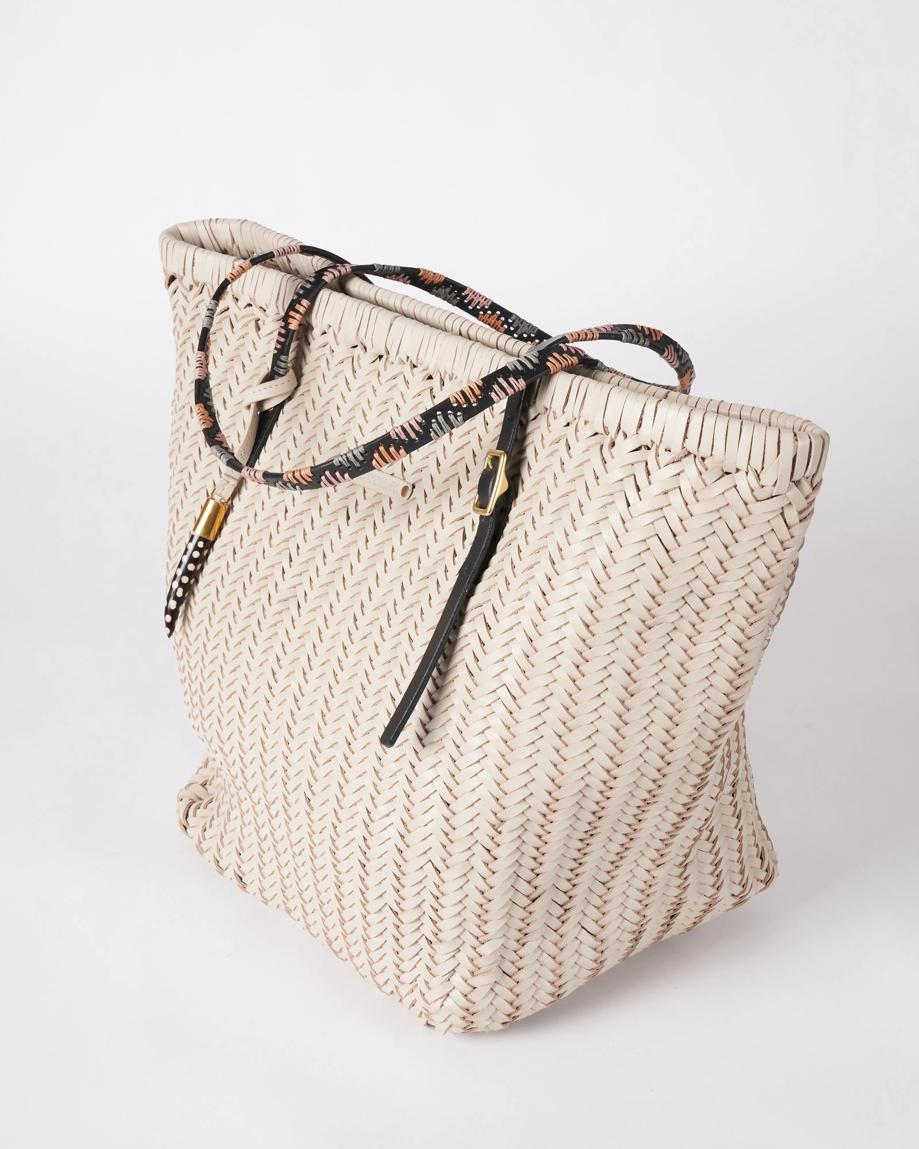 chalk basket weave leather tote - chalk