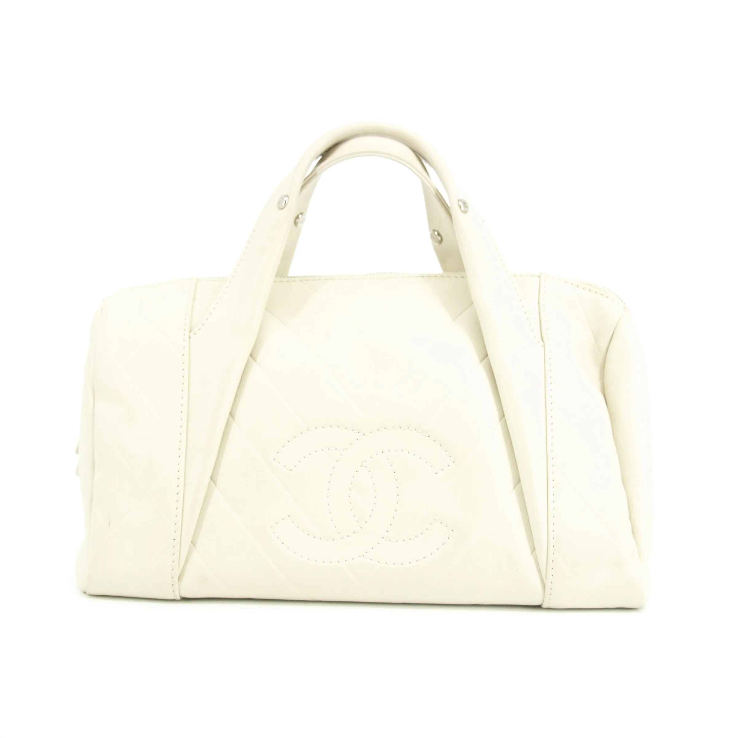 Chanel Chevron V Stitch Ivory Mini Boston Bag 10 Series #2711
