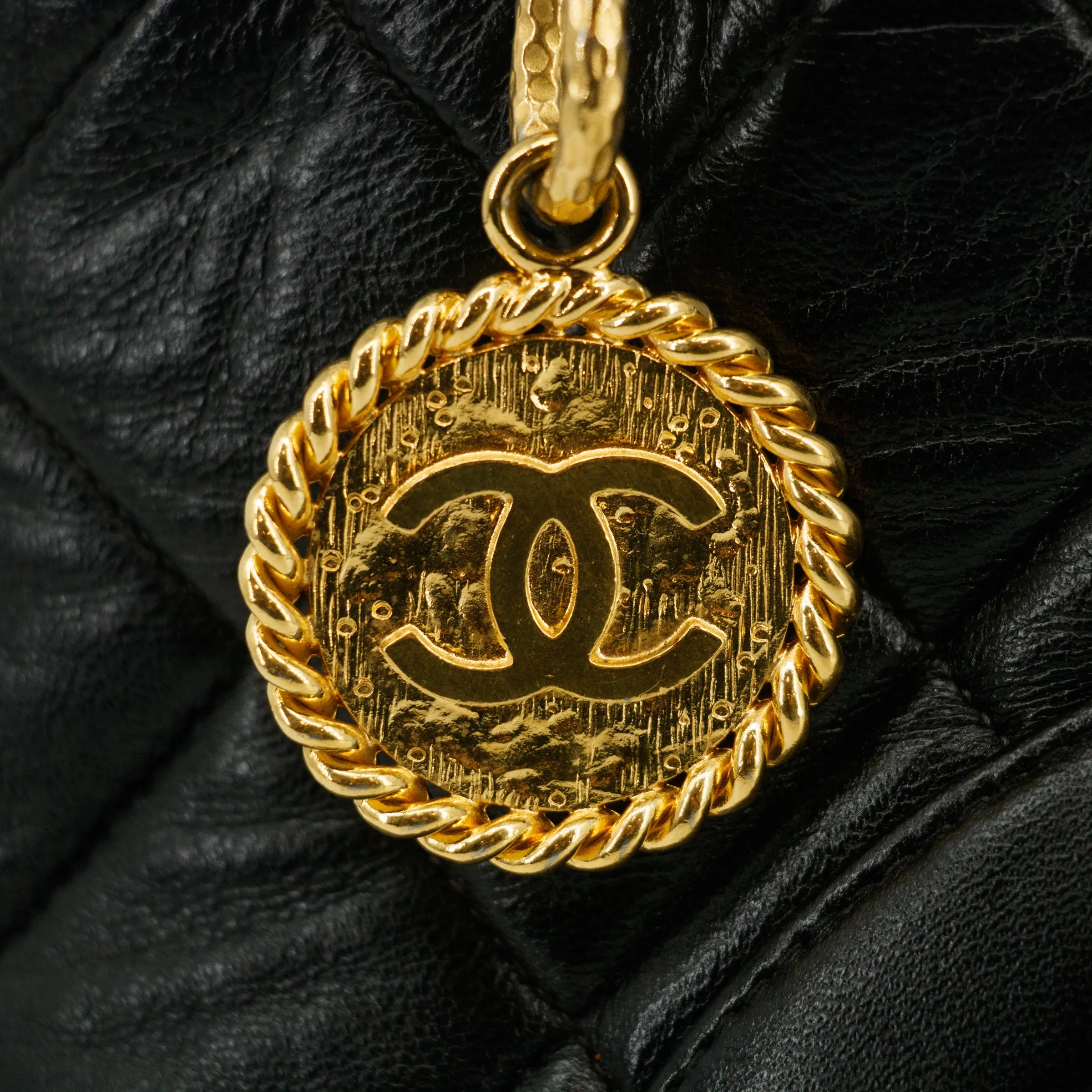 Chanel Matelasse Lambskin Black Medallion Reprint Tote Bag 6 Series #3056