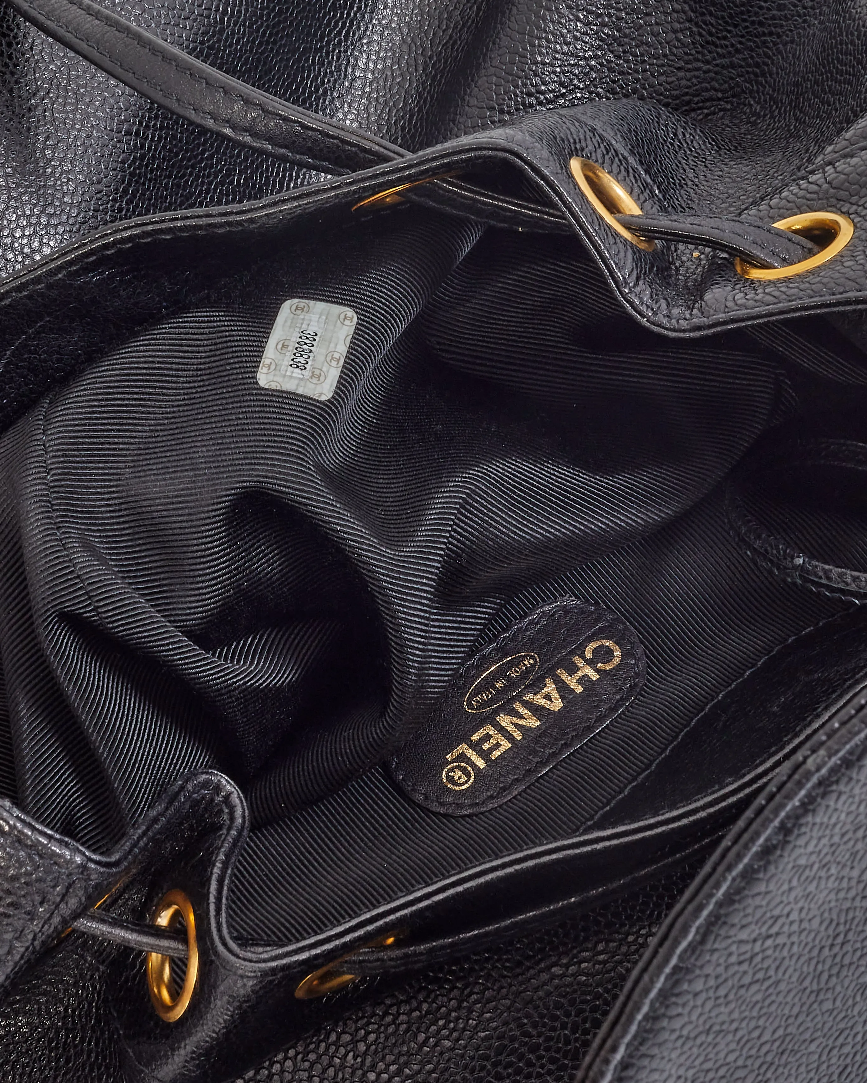 Chanel Vintage Black Caviar Leather Drawstring Triple CC Backpack