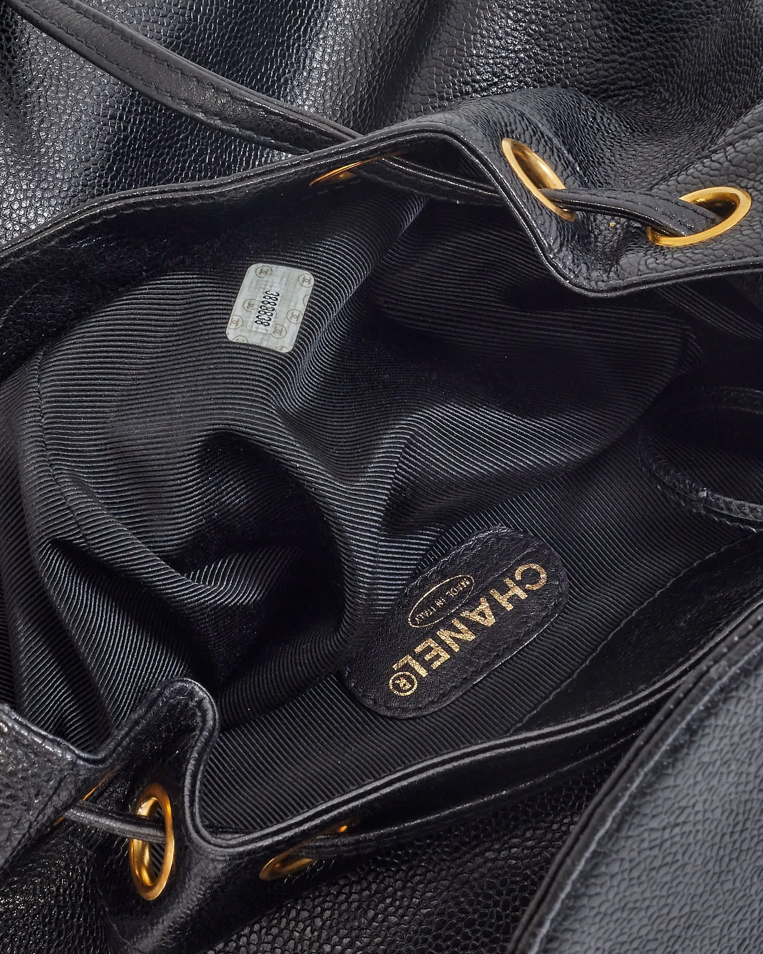 Chanel Vintage Black Caviar Leather Drawstring Triple CC Backpack