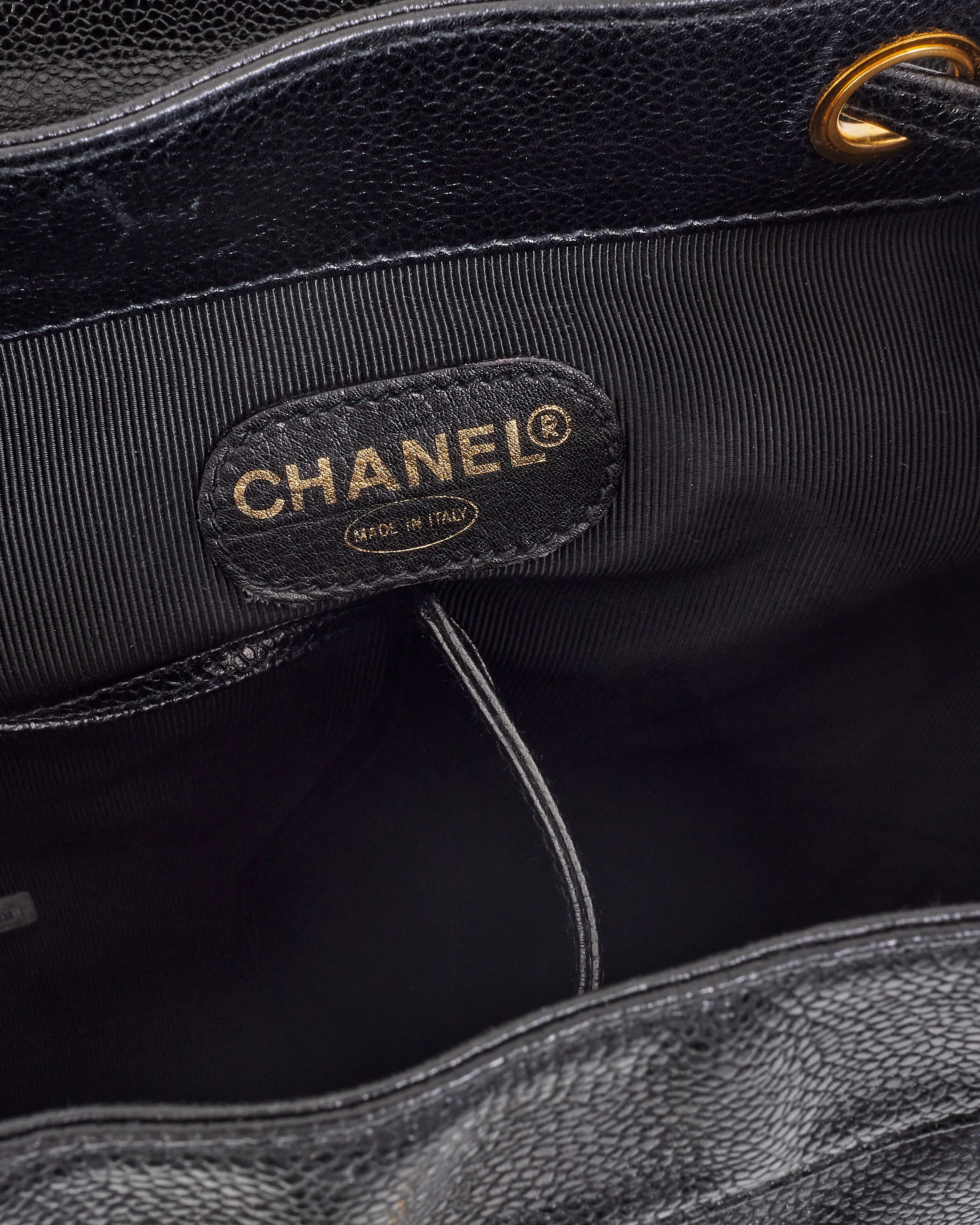 Chanel Vintage Black Caviar Leather Drawstring Triple CC Backpack