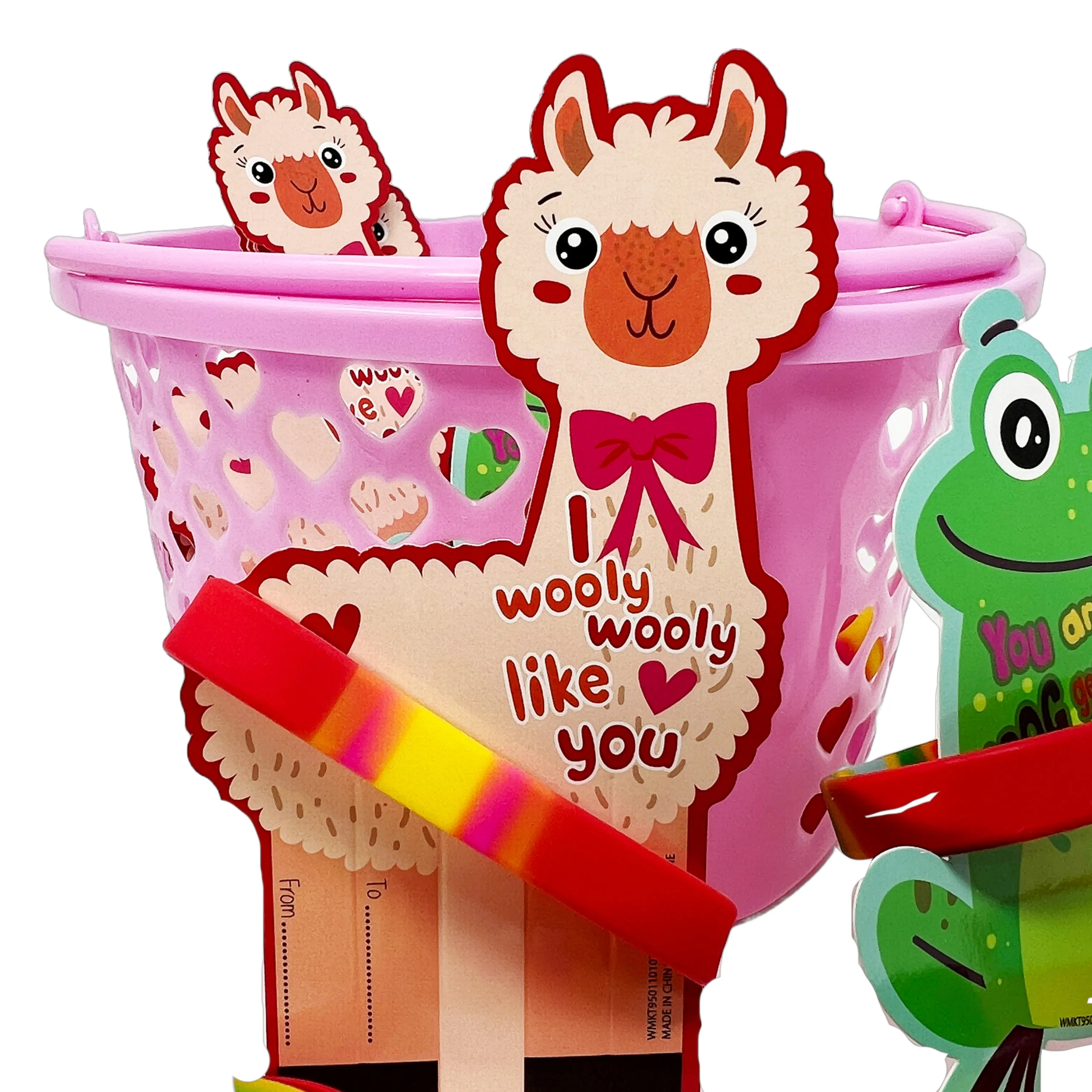 Cheep N Cheerful Valentine Kiddie Card Bucket with Bracelets 16ct, Deluxe Valentine Party Favors and Cards, Kids Valentine