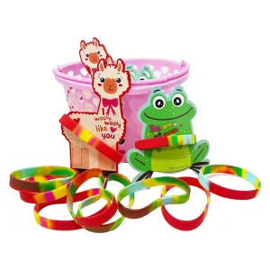 Cheep N Cheerful Valentine Kiddie Card Bucket with Bracelets 16ct, Deluxe Valentine Party Favors and Cards, Kids Valentine
