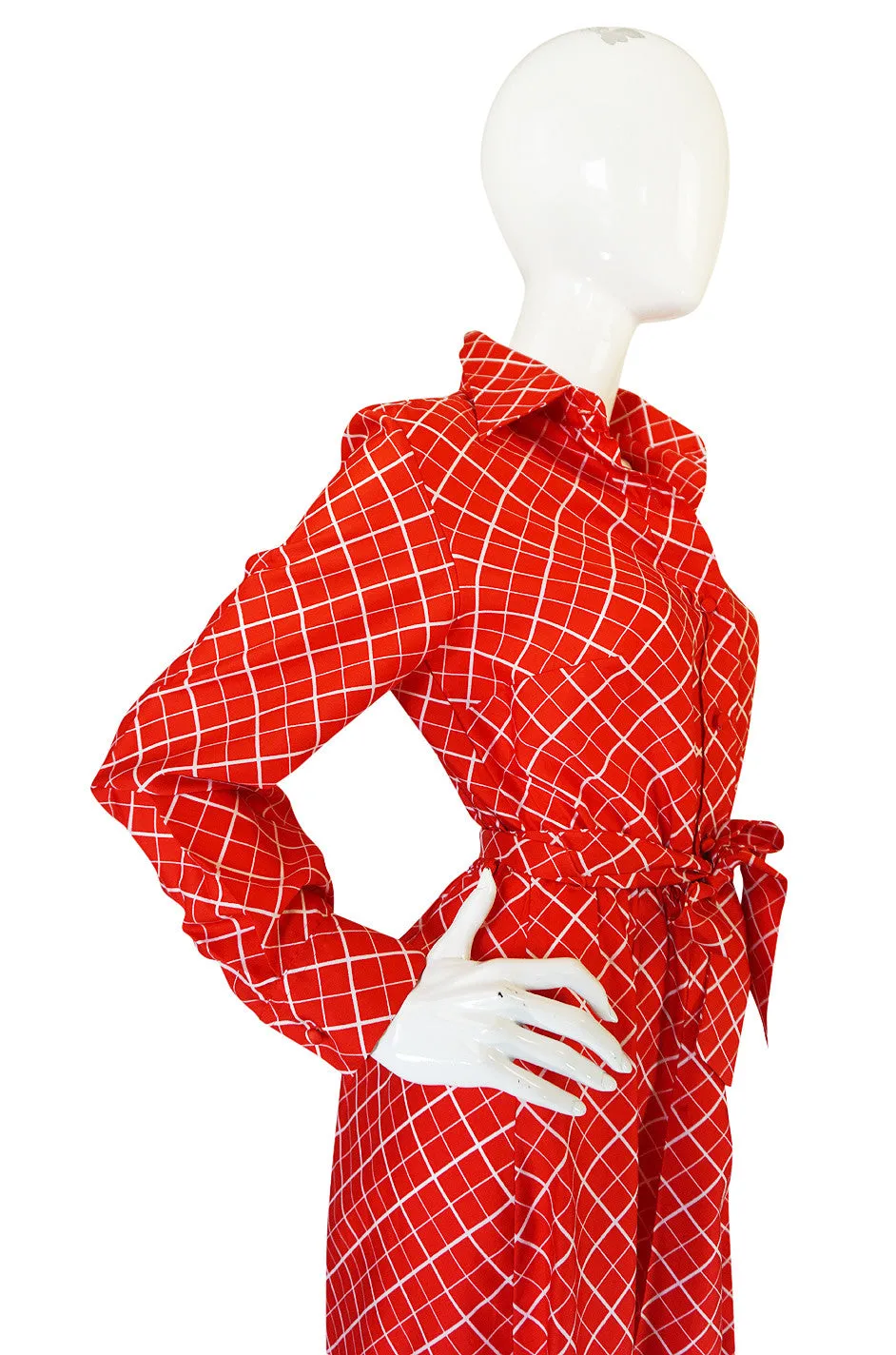 Chic 1970s Belted Red Print Lanvin Shirt Dress