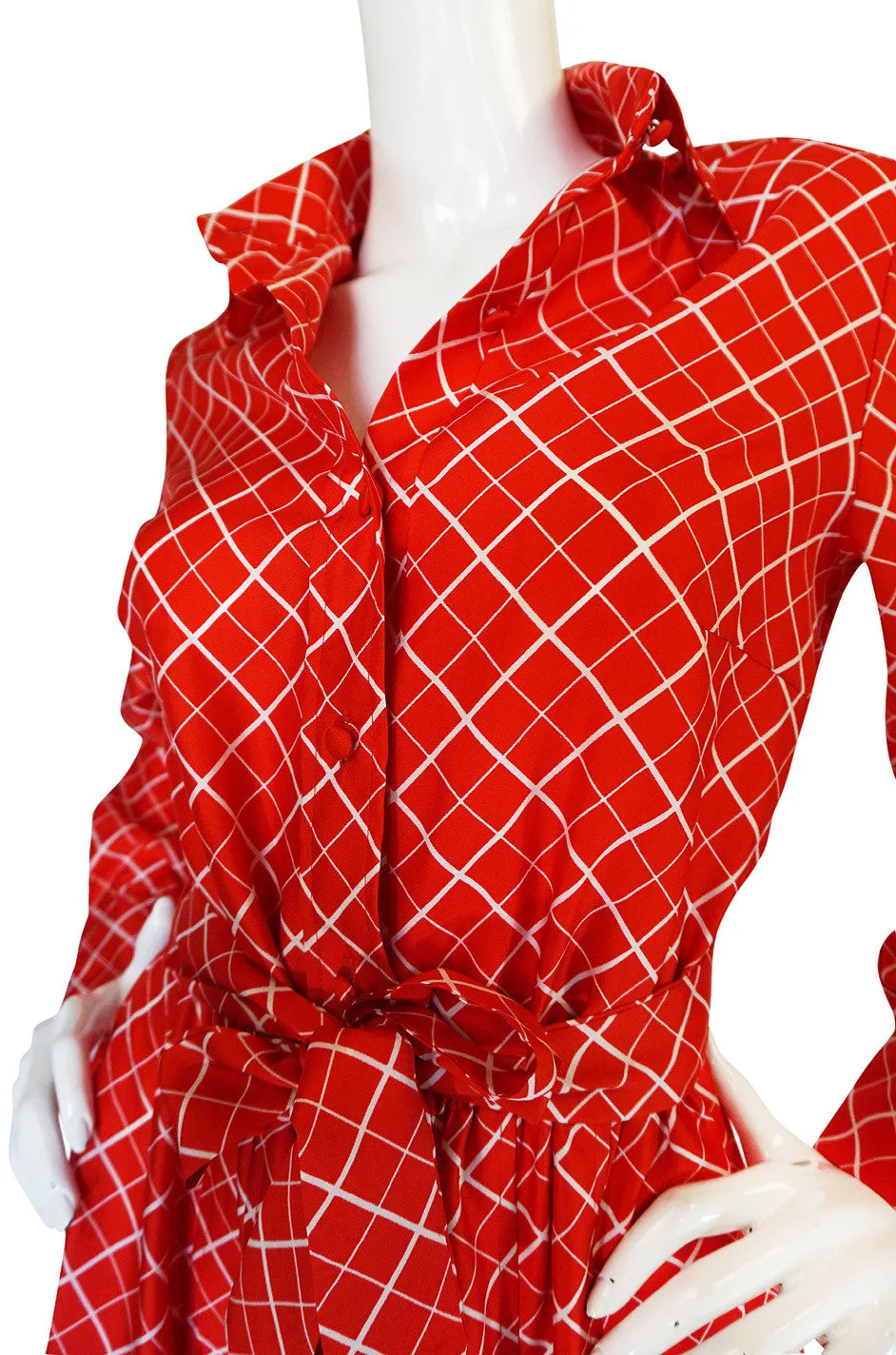 Chic 1970s Belted Red Print Lanvin Shirt Dress