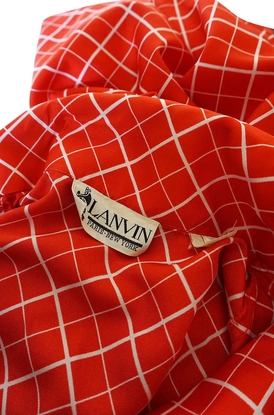 Chic 1970s Belted Red Print Lanvin Shirt Dress