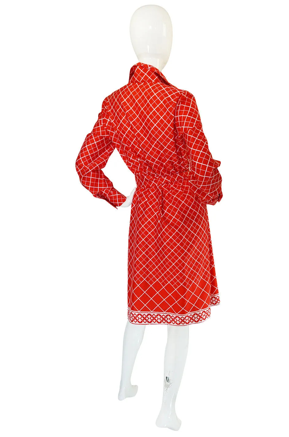 Chic 1970s Belted Red Print Lanvin Shirt Dress