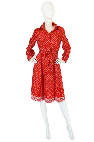 Chic 1970s Belted Red Print Lanvin Shirt Dress