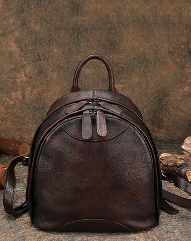Classic Brown Leather Small Rucksack Bag Womens Compact Leather Backpack Ladies Backpack Purse