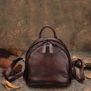 Classic Brown Leather Small Rucksack Bag Womens Compact Leather Backpack Ladies Backpack Purse