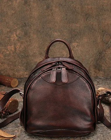 Classic Brown Leather Small Rucksack Bag Womens Compact Leather Backpack Ladies Backpack Purse