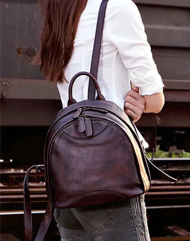 Classic Brown Leather Small Rucksack Bag Womens Compact Leather Backpack Ladies Backpack Purse