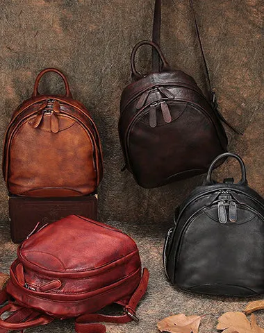 Classic Brown Leather Small Rucksack Bag Womens Compact Leather Backpack Ladies Backpack Purse