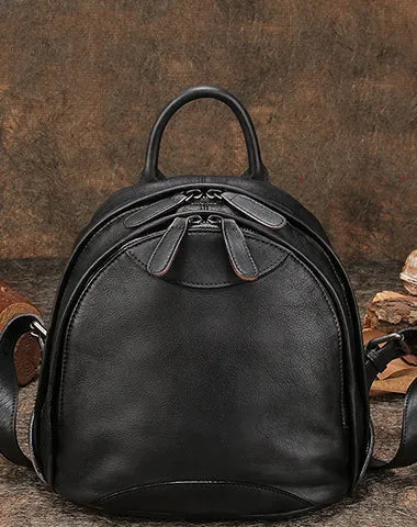 Classic Brown Leather Small Rucksack Bag Womens Compact Leather Backpack Ladies Backpack Purse