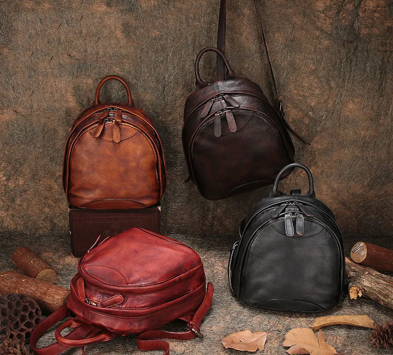 Classic Brown Leather Small Rucksack Bag Womens Compact Leather Backpack Ladies Backpack Purse