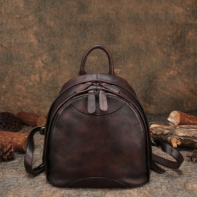 Classic Brown Leather Small Rucksack Bag Womens Compact Leather Backpack Ladies Backpack Purse