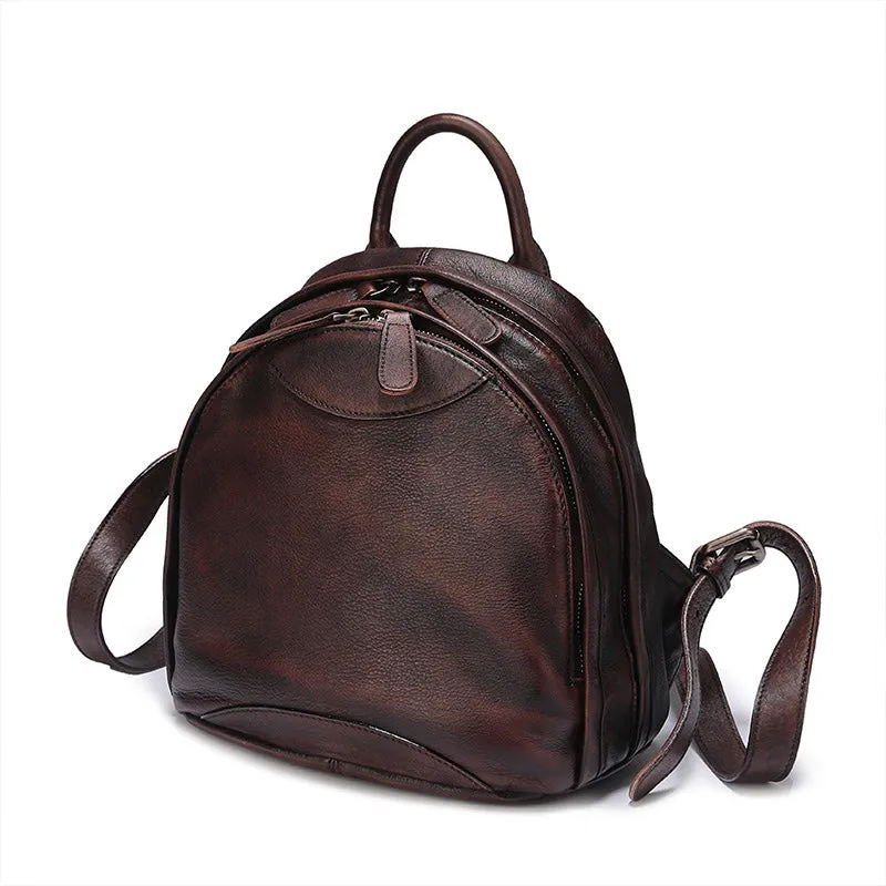 Classic Brown Leather Small Rucksack Bag Womens Compact Leather Backpack Ladies Backpack Purse